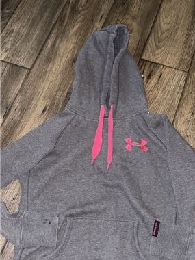 Under Armour Heather Gray Pullover Hoodie with Pink Accents
